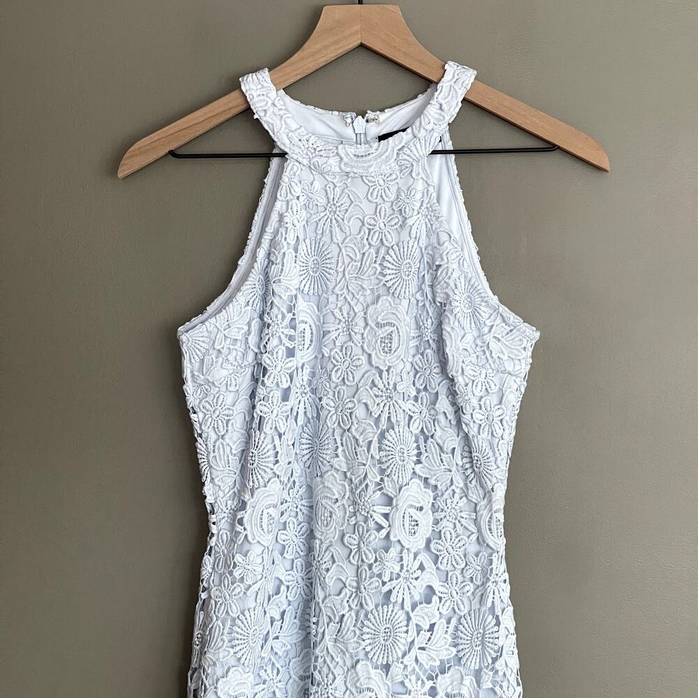 Lulu's Love Poem Light Blue Lace Mini Dress Size Small Halter Crochet Cocktail‎ - Picture 10 of 16